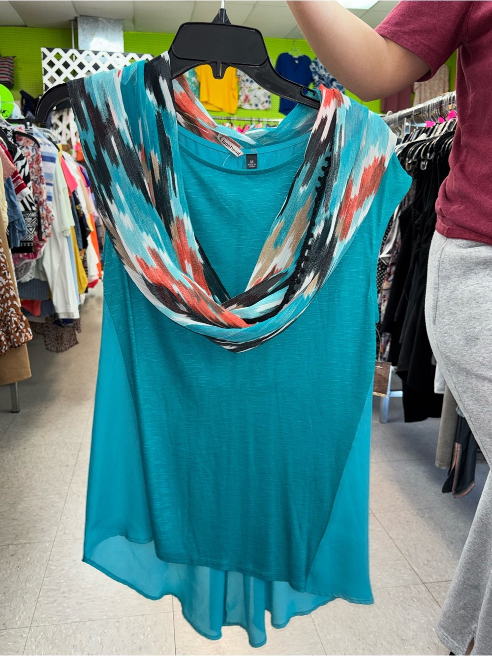 Heart Soul Teal Sleeveless Scarf-Accent Top